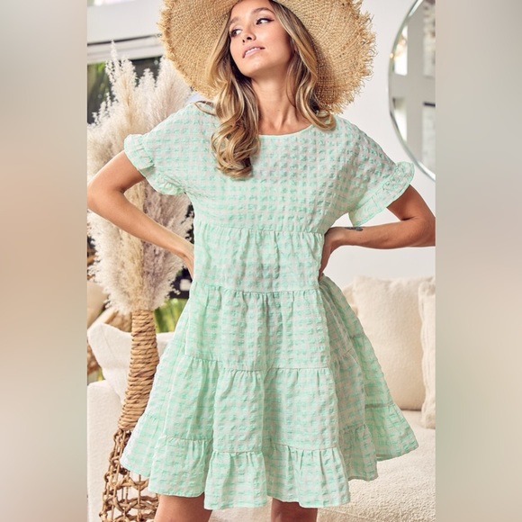 Bibi Ruffled Hem Short Sleeve Tiered Dress